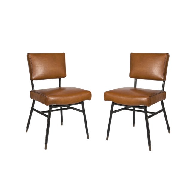 Leather Side Chair by Jacques Adnet, 1950s For Sale