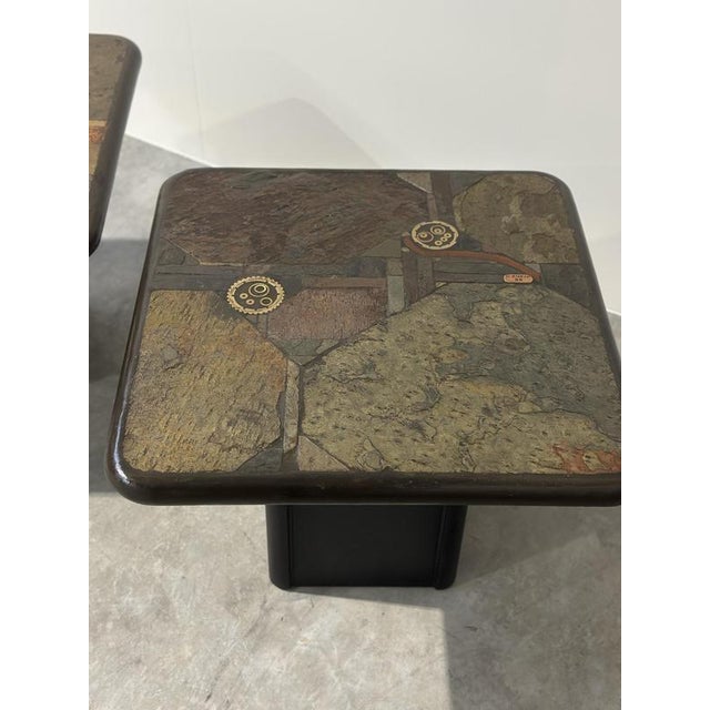 Vintage Side Tables with Sculptural Mosaic Slate Tops by E. Kneip, Set of 2 For Sale - Image 9 of 15