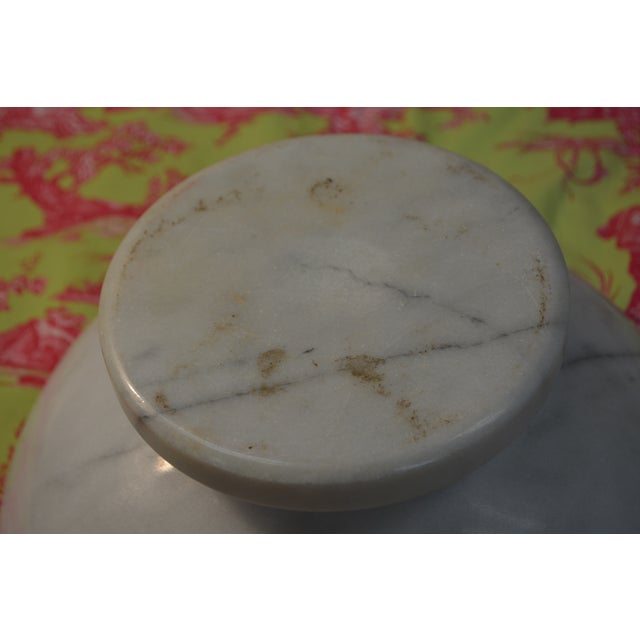 Huge White / Gray Veined Round Marble Pedestal Bowl Deep Compote - Centerpiece For Sale - Image 14 of 15