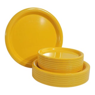 1970's Ingrid Ltd. Chicago Primary Yellow Melamine Dinner Ware - Set of 15 For Sale