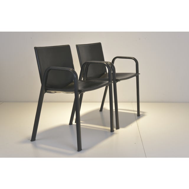 Metal Armchairs in Black Leather from Poltrona Frau, 1980s, Set of 2 For Sale - Image 7 of 15