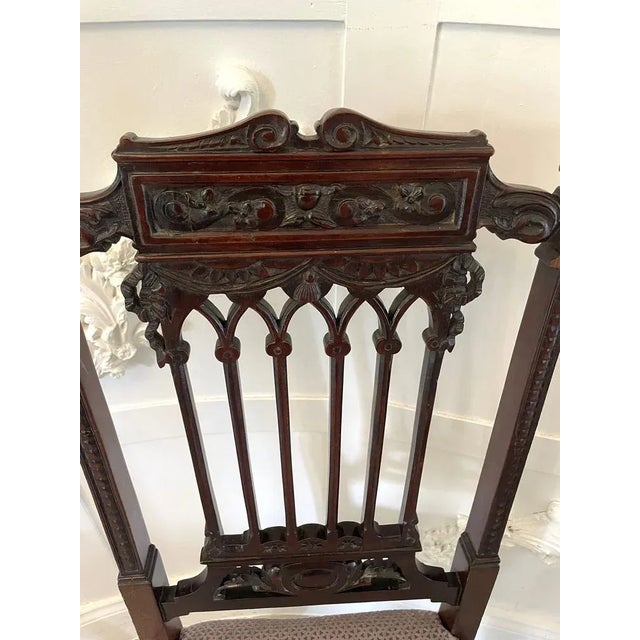 Set of Antique Victorian Side Chairs in Carved Mahogany, 1890 For Sale - Image 4 of 13