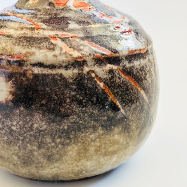 Gray and Orange Studio Pottery Vase For Sale - Image 9 of 10
