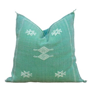 Sage Diamond Cactus Silk Moroccan Pillow For Sale