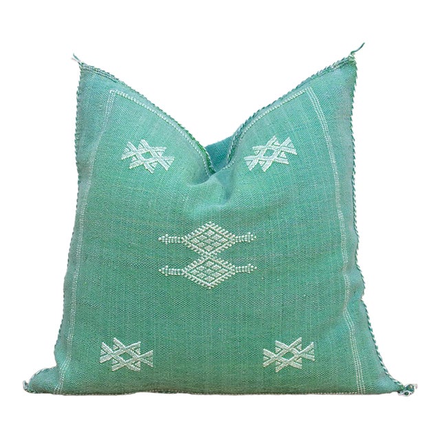 Sage Diamond Cactus Silk Moroccan Pillow For Sale