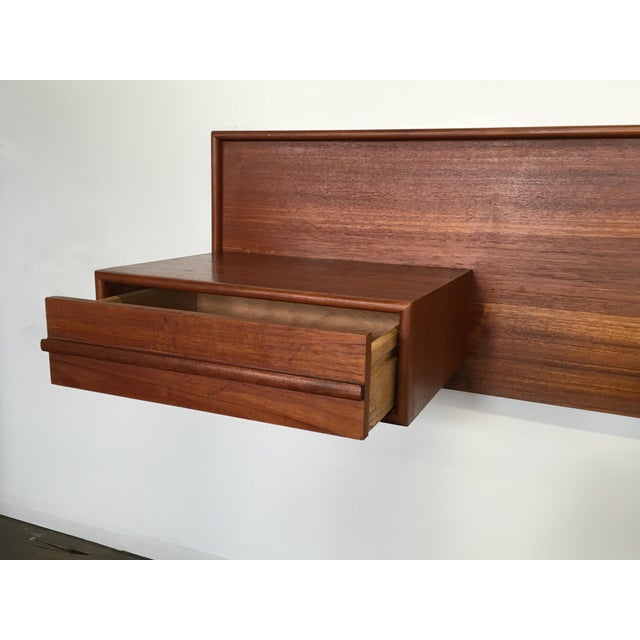 Danish Modern Teak Floating Headboard + Nightstands (Size Queen or Full