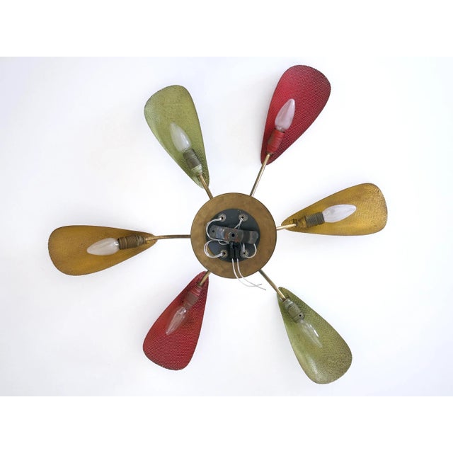 Mid-Century Modern Perforated Metal and Brass Ceiling Lamp by Mathieu Matégot, 1950s For Sale - Image 16 of 18