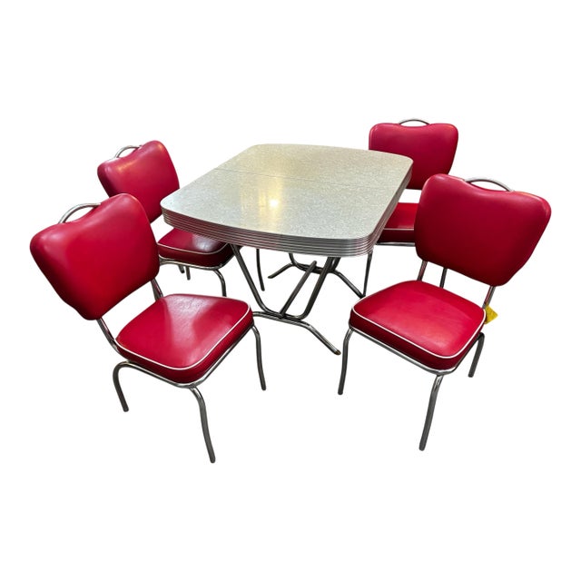 50's Dinner Table and 4 Padded Chairs For Sale