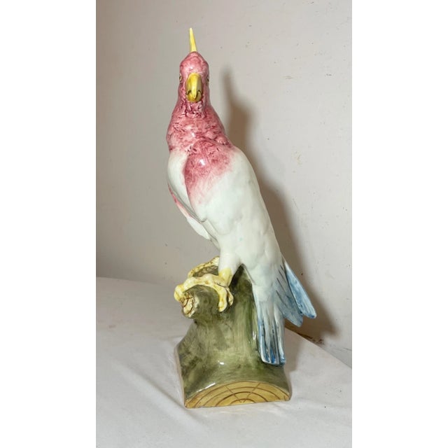 Figurative Vintage Handmade Painted Czechoslovakian Cockatoo Bird Pottery Statue Sculpture For Sale - Image 3 of 12