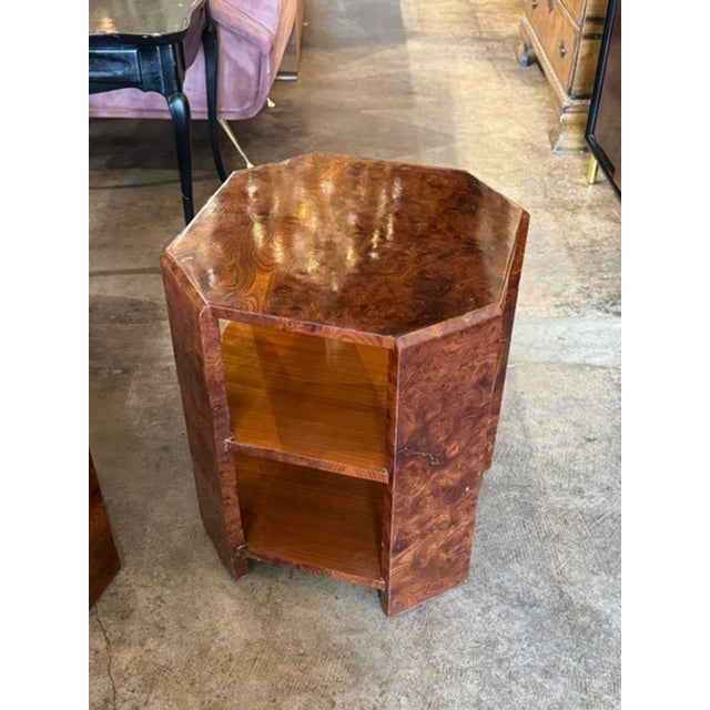 Early 21st Century Pair of Italian Art Deco Design Burlwood Side Tables For Sale - Image 5 of 7