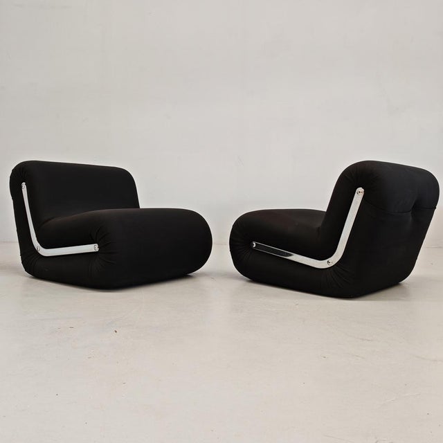 Boomerang Armchairs in Black Stretch Fabric by Rodolfo Bonetto for Flexform, 1970s, Set of 2 For Sale - Image 18 of 18