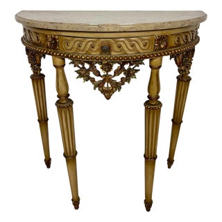 Italian Neoclassical Polychromed Console Table with Marble Top, 1940 For Sale
