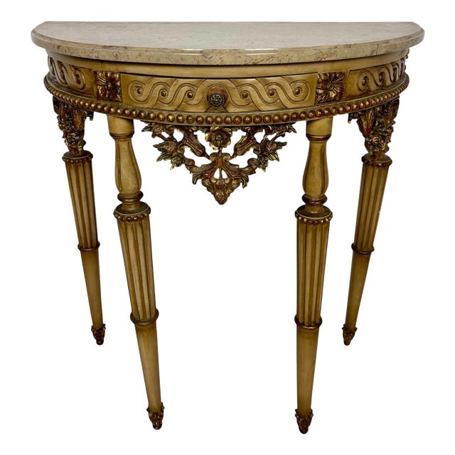 Italian Neoclassical Polychromed Console Table with Marble Top, 1940 For Sale