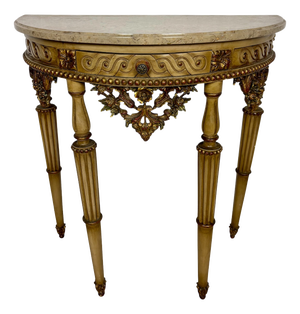 Italian Neoclassical Polychromed Console Table with Marble Top, 1940