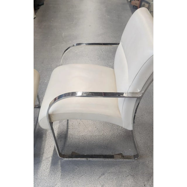 1980s Pair Charles Gibilterra for Brueton Stainless Steel & Leather Dining Room Chairs, 1970s For Sale - Image 5 of 10