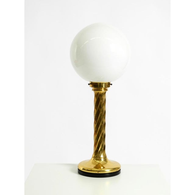 Mid-Century Modern Large Column-Style Table Lamp in Brass with Frosted Glass Globe, 1960s For Sale - Image 3 of 18