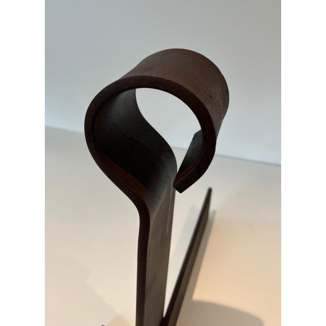 Black 1940s Modernist Andirons in Cast Iron and Wrought Iron - a Pair For Sale - Image 8 of 12