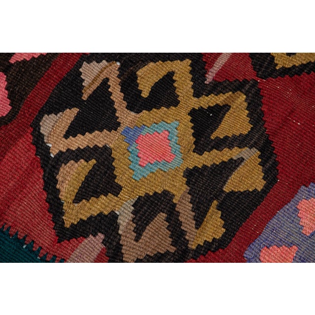 Textile 1960s Vintage Turkish Kilim Red Handmade Tribal Wool Runner For Sale - Image 7 of 8