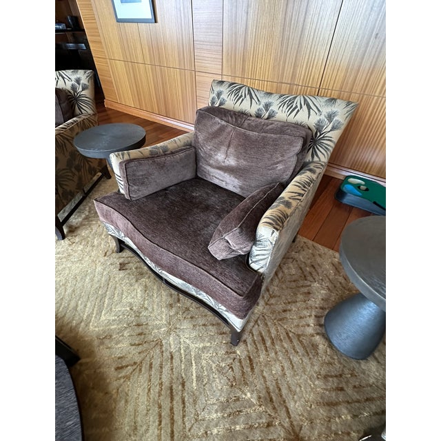 Donghia Donghia Upholstered Lounge Chair – Tropical Patterned Exterior & Solid Interior For Sale - Image 4 of 10