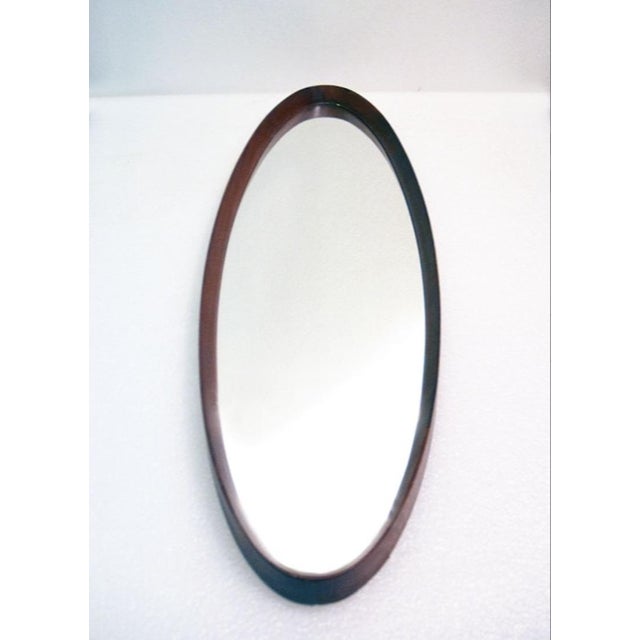 Brown Oval Mirror with Wooden Frame, 1950s For Sale - Image 8 of 9