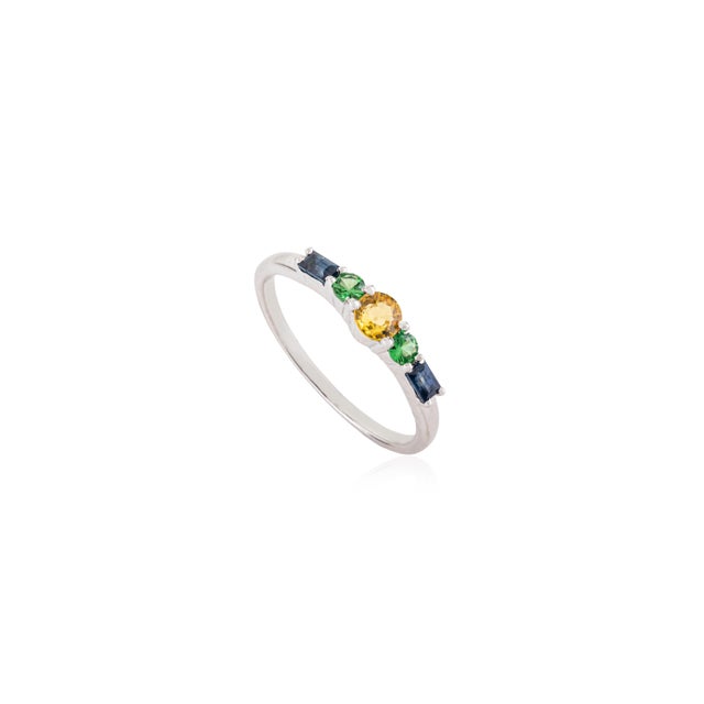 Contemporary Natural Multi-Gemstone Five-Stone Ring in 14k Gold Jewelry for Mom Size 7 For Sale - Image 3 of 16