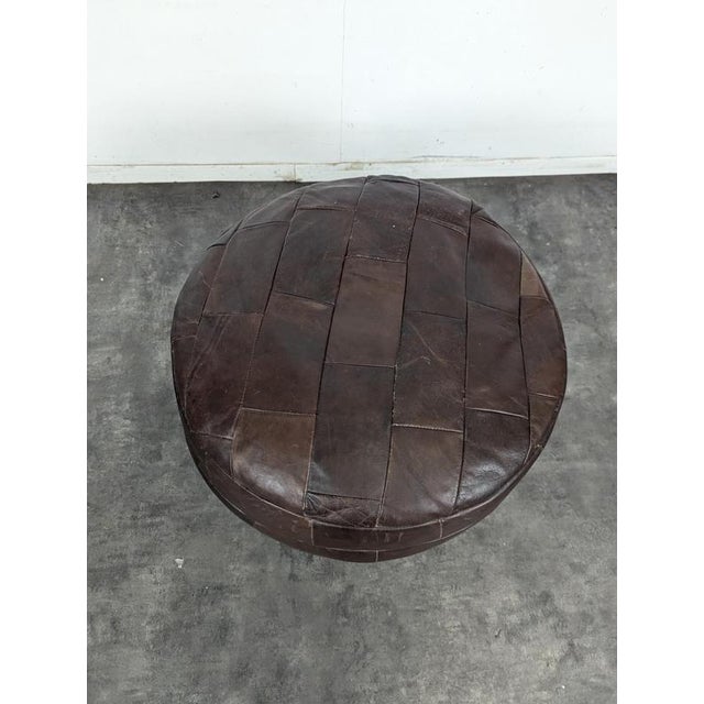 Brown Leather Patchwork Ottoman, 1970s For Sale - Image 3 of 6