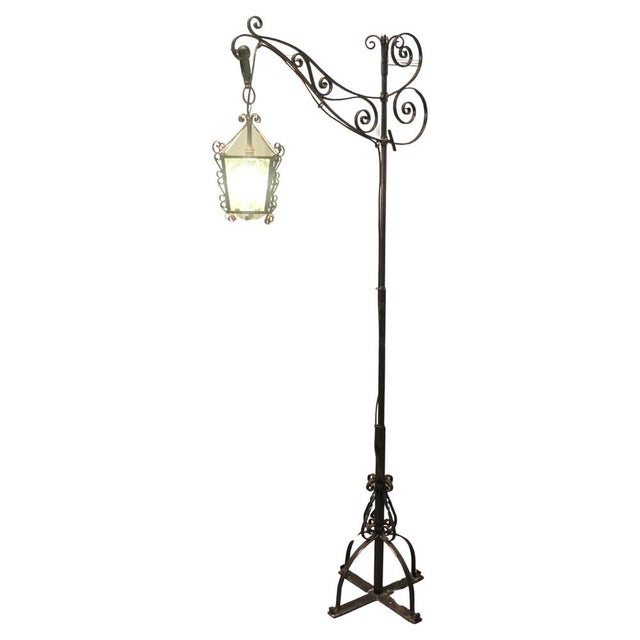 Black Wrought Iron Floor Standing Reading or Tavern Lamp, 1900s For Sale - Image 8 of 8