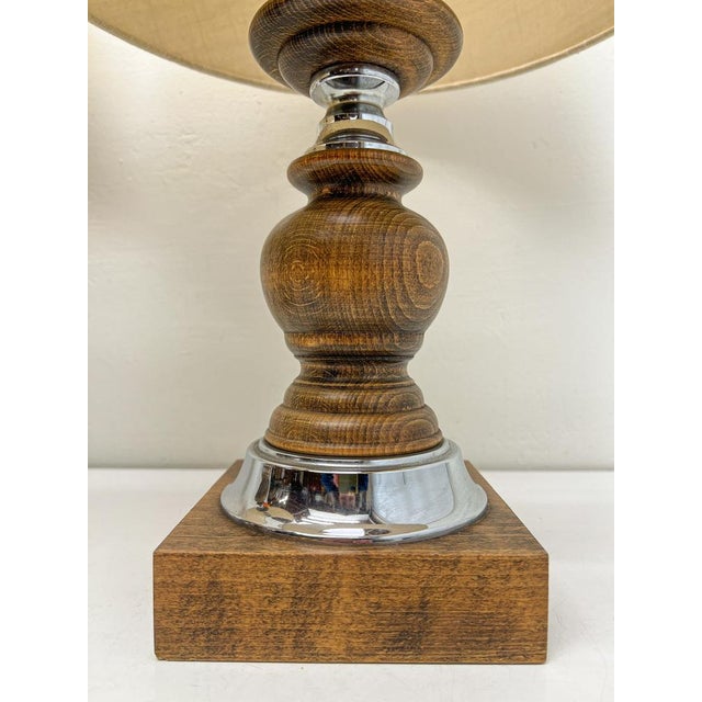 Wood Spanish Turned Oak and Chromed Table Lamps, 1960s, Set of 2 For Sale - Image 7 of 12