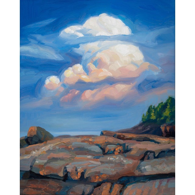 Contemporary Presque Isle (Day 95) June 24, 2022 by Primary Hughes | Oil on masonite Landscape with clouds and rocks For Sale - Image 3 of 5