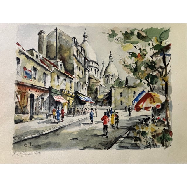 Mid-20th Century Parisian View of Paris Watercolor Print by Artist G. Lelong For Sale - Image 4 of 15