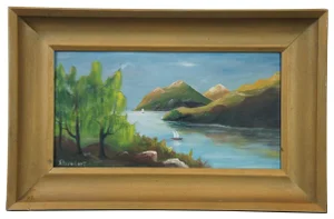 20th Century Landscape River Boat Chesapeake Oil Painting on Board by Barnhart