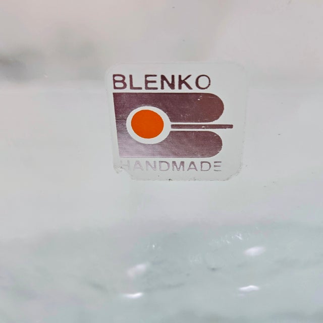 Turquoise Blenko Turquoise Ruffled Pedestal Vase With Block B Label For Sale - Image 8 of 8