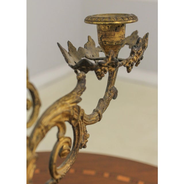 Traditional Vintage Brass & Marble Candelabra For Sale - Image 3 of 11