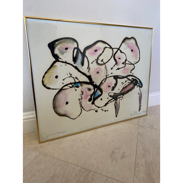 1971 Gerard Bouvier Framed Signed French Ink and Pastel Abstract Artwork For Sale - Image 10 of 10