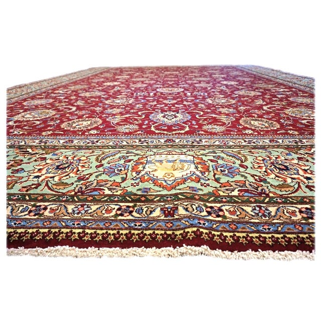 Antique Persian Tabriz Pahlavi Wool 12x16 Red, Teal, & Ivory Handmade Area Rug #9902164 For Sale - Image 4 of 8