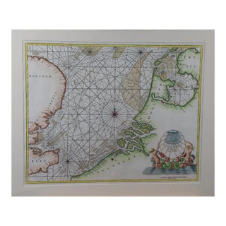 Flanders, Holland & Norfolk: Hand-Colored 17th Century Sea Chart by Collins For Sale