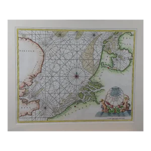 Flanders, Holland & Norfolk: Hand-Colored 17th Century Sea Chart by Collins