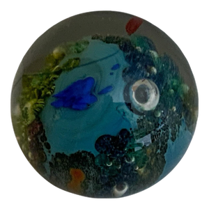 Vintage Josh Simpson Inhabited Planet Planetary Glass Marble Paperweight 2.75" Signed Made in Usa 1994