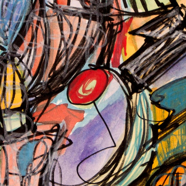 Orange Around the Tree — Abstract Expressionist Painting, Oil Markers and Acrylics on Paper, 18 × 24 In For Sale - Image 8 of 8