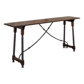 19th Century Spanish Walnut Console ~ Sofa Table With Wrought Iron For Sale