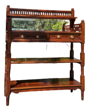 Vintage Mahogany Cheveret Bar Cart With Mirror & Glass Display | Traditional Hall Console