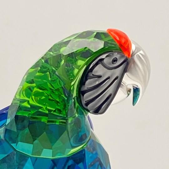 Wood Swarovski Crystal Sculpture “Paradise Birds” Large “Macaw” Chrome Accent and Wooden Stand (#685824 With Inner Box, Outer Sleeve, Coa) For Sale - Image 7 of 18
