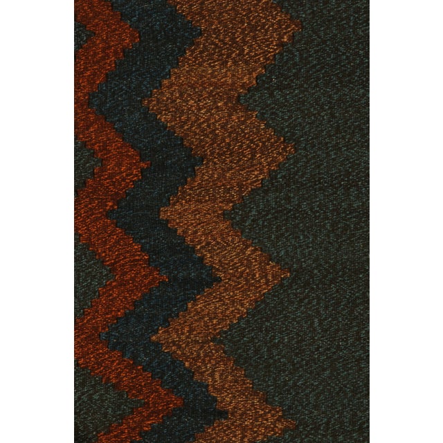 1980s 1980s Vintage Sofreh Kilim Rug in Blue and Brown With Chevron Tribal Patterns For Sale - Image 5 of 7