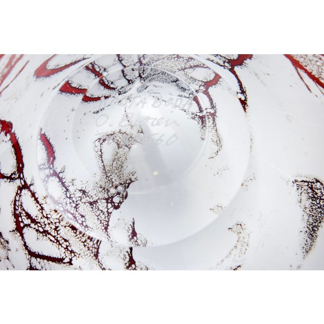 Vintage Signed Kosta Boda Red Butterflies White Cased Glass Vase, Vessel For Sale - Image 11 of 11