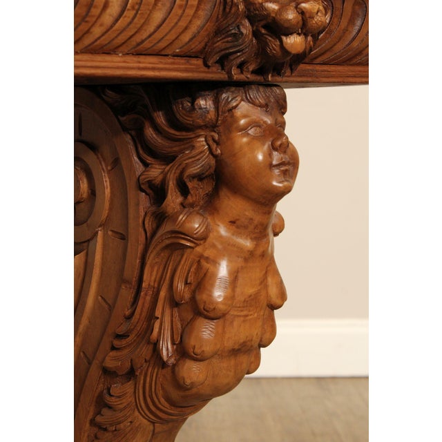 Wood Antique Italian Renaissance Revival Carved Walnut Library Table For Sale - Image 7 of 12
