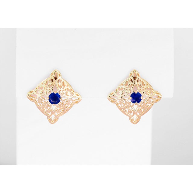 Sapphire Stud Earrings- Set of 2 For Sale - Image 6 of 10