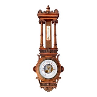 Antique English Carved Oak Wall Hanging Barometer For Sale