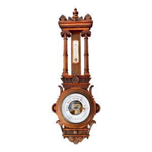 Antique English Carved Oak Wall Hanging Barometer