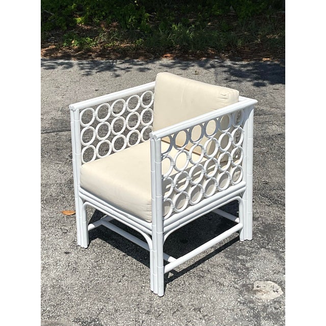 Wood Vintage Coastal Loop Rattan Lounge Chair For Sale - Image 7 of 10