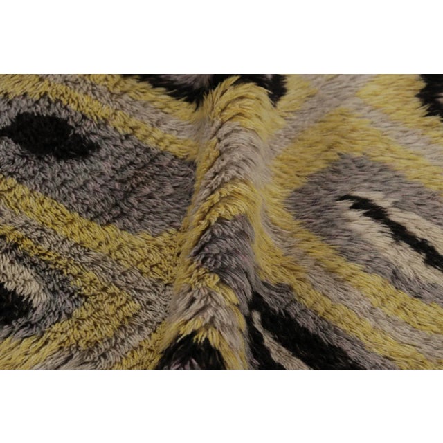 Textile Vintage Swedish Rya Rug, Yellow With Gray Scandinavian Geometry - Rug & Kilim For Sale - Image 7 of 8